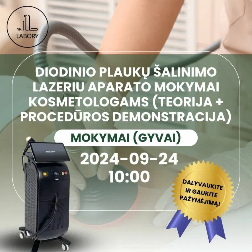 Diodinio plaukų šalinimo lazeriu aparato mokymai kosmetologams (teorija + procedūros demonstracija) GYVAI Diodinio plaukų šalinimo lazeriu aparato mokymai kosmetologams (teorija + procedūros demonstracija) GYVAI