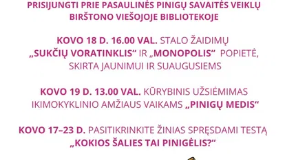 Kviečiame dalyvauti „Pasaulinės pinigų savaitės“ veiklose Birštone