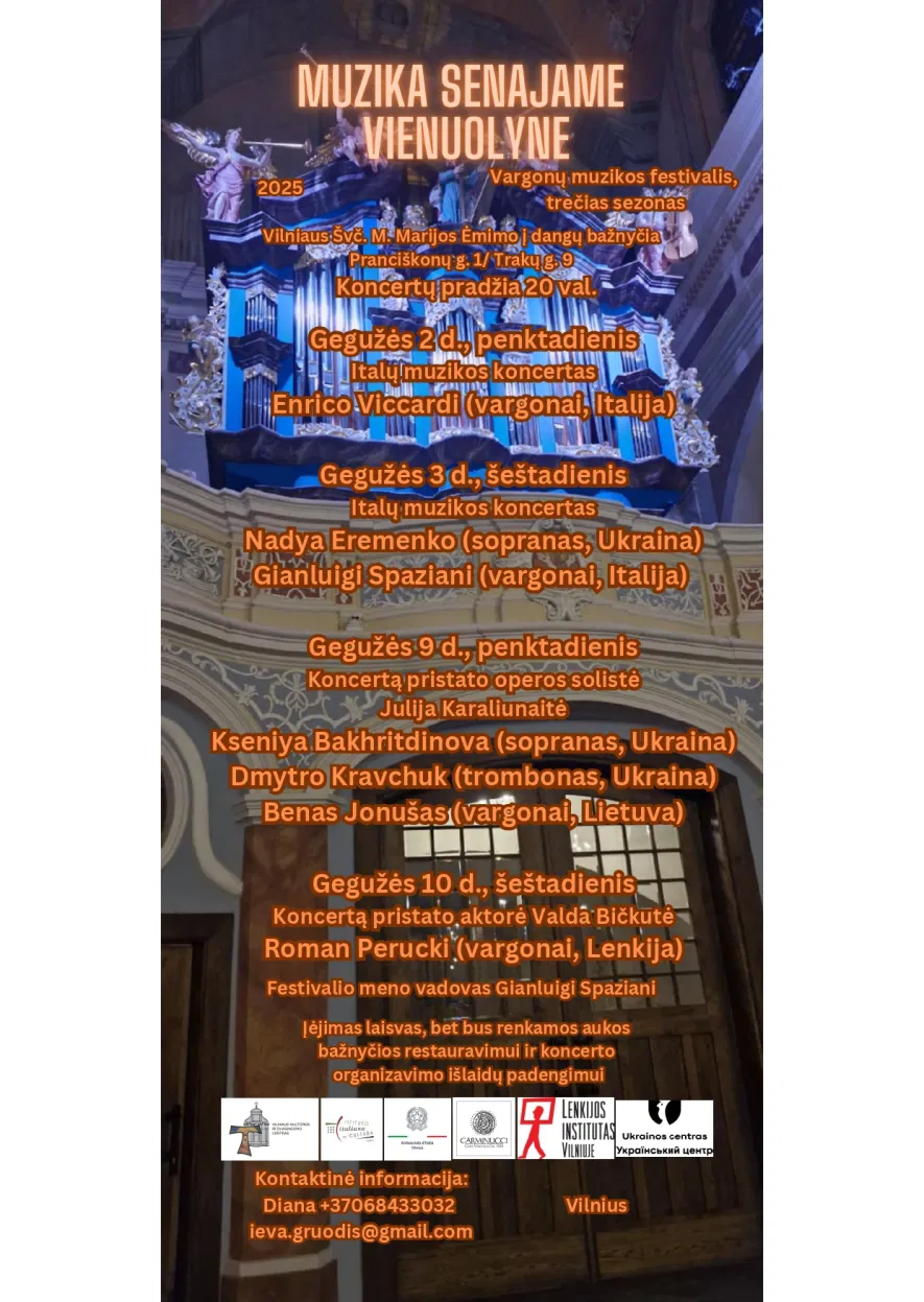 Muzika senajame vienuolyne 2025: Soprano ir vargonų dueto koncertas Muzika senajame vienuolyne 2025: Soprano ir vargonų dueto koncertas