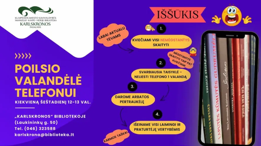Skaitymo popietė vaikams „Poilsio valandėlė telefonui“ Skaitymo popietė vaikams „Poilsio valandėlė telefonui“