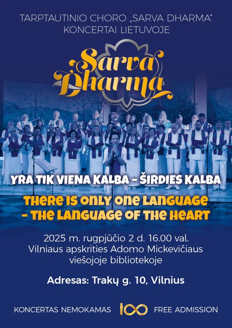 Nemokamas tarptautinio choro „Sarva Dharma“ koncertas Nemokamas tarptautinio choro „Sarva Dharma“ koncertas