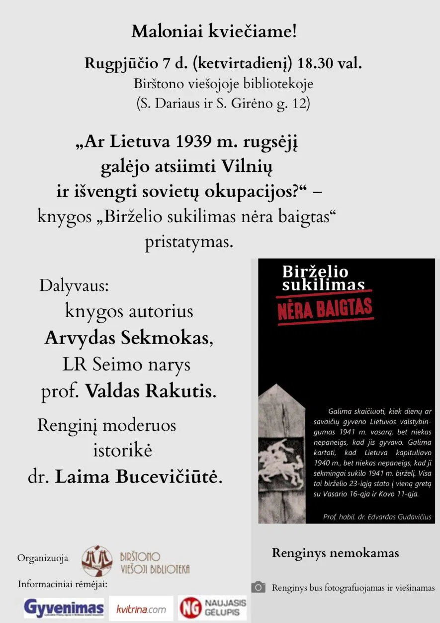 Knygos pristatymas „Ar Lietuva 1939 m. rugsėjį galėjo atsiimti Vilnių ir išvengti sovietų okupacijos?“ Knygos pristatymas „Ar Lietuva 1939 m. rugsėjį galėjo atsiimti Vilnių ir išvengti sovietų okupacijos?“