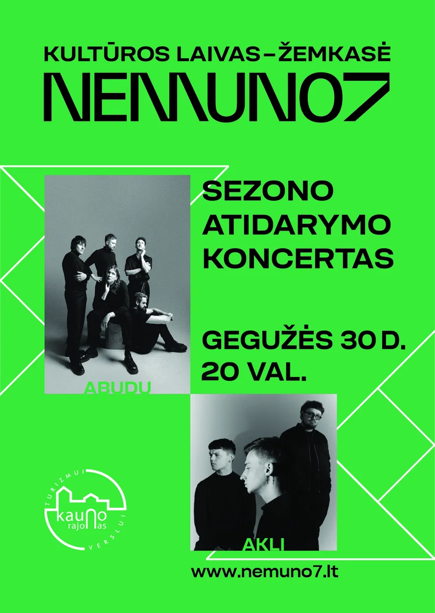 Kultūros laivo Nemuno 7 2026 m. sezono atidarymo koncertas kartu su grupėmis AKLI ir ABUDU