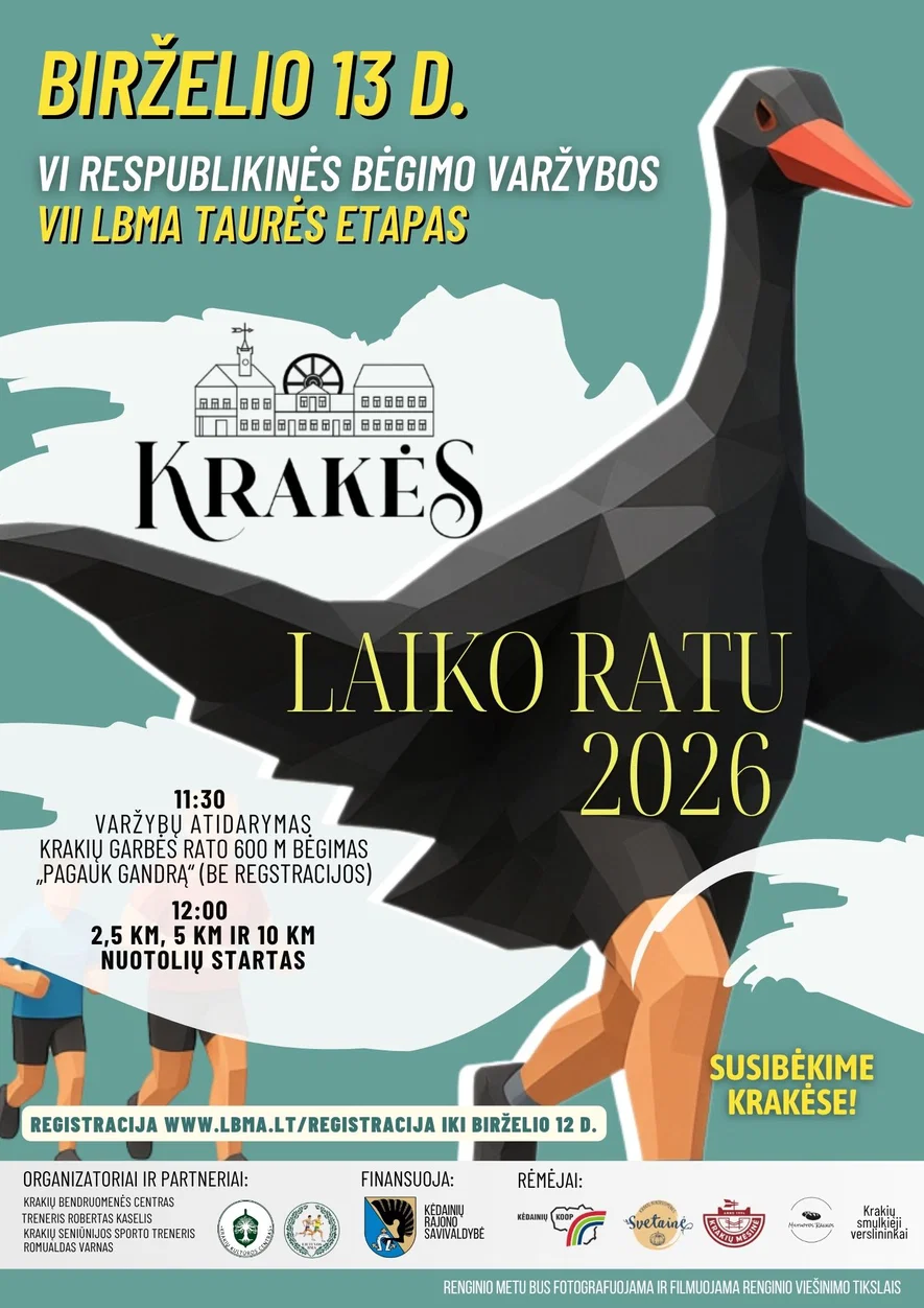 VI respublikinės bėgimo varžybos KRAKĖS LAIKO RATU 2026