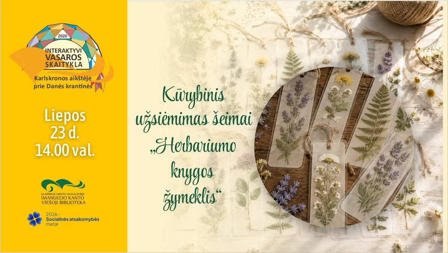 Kūrybinis užsiėmimas „Herbariumo knygos žymeklis“