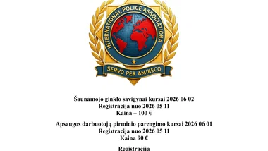 Šaunamojo ginklo savigynai  ir apsaugos darbuotojų kursai. 