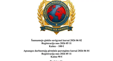 Šaunamojo ginklo savigynai  ir apsaugos darbuotojų kursai. 