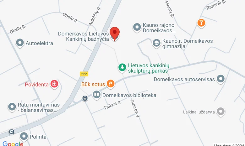 Parkas prie Lietuvos kankinių bažnyčios, Bažnyčios g. 1, Domeikava, Kauno r. žemėlapis