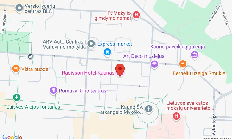 Radisson Hotel Kaunas Konferencijų centras žemėlapis