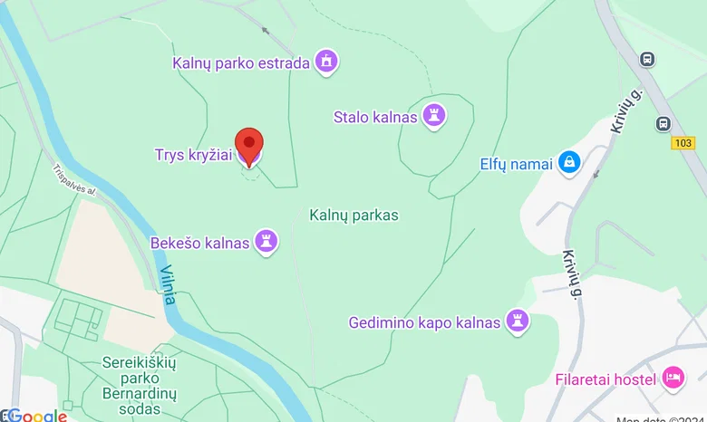 Trijų kryžių kalnas žemėlapis