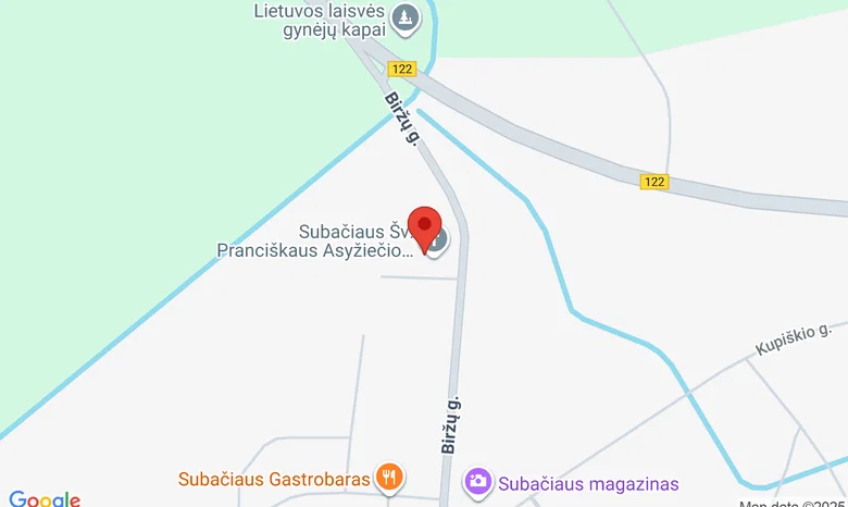 Subačiaus Šv. Pranciškaus Asyžiečio bažnyčia žemėlapis