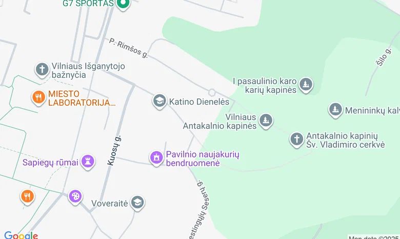 Ekskursijos pradžia – prie Antakalnio kapinių  pagrindinių vartų. žemėlapis