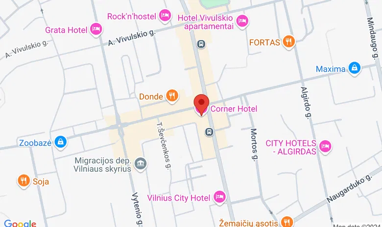 Viešbučio „Corner“ konferencijų salė, T. Ševčenkos g. 16, Vilnius žemėlapis