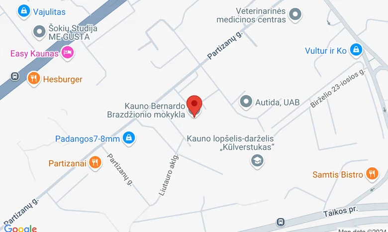 Kauno Bernardo Braždžionio mokykla žemėlapis