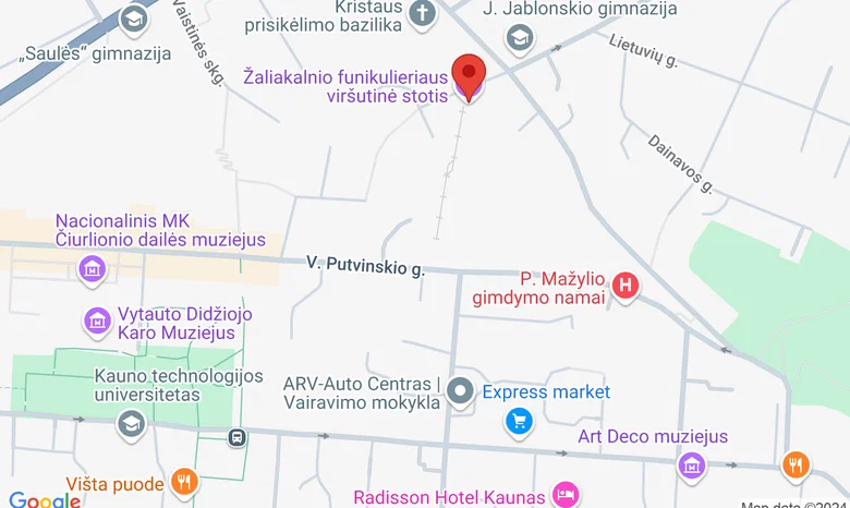 Kauno Žaliakalnio funikulieriaus skveras V. Putvinskio g. žemėlapis